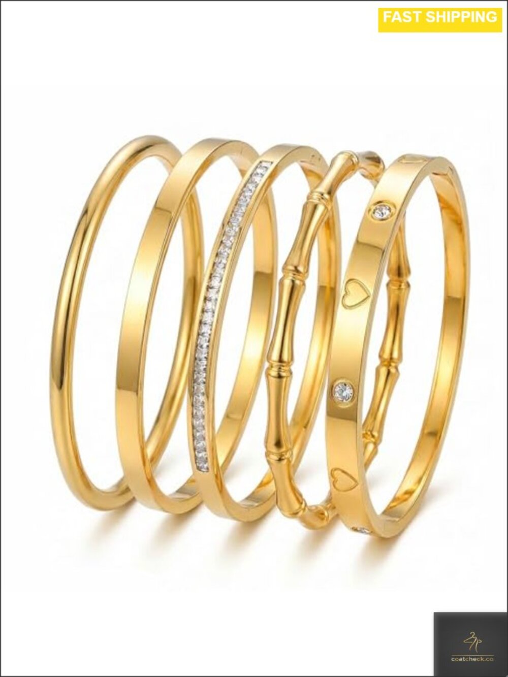 18K Gold Plated Stainless Steel Bangle Bracelets Stackable Set of 5